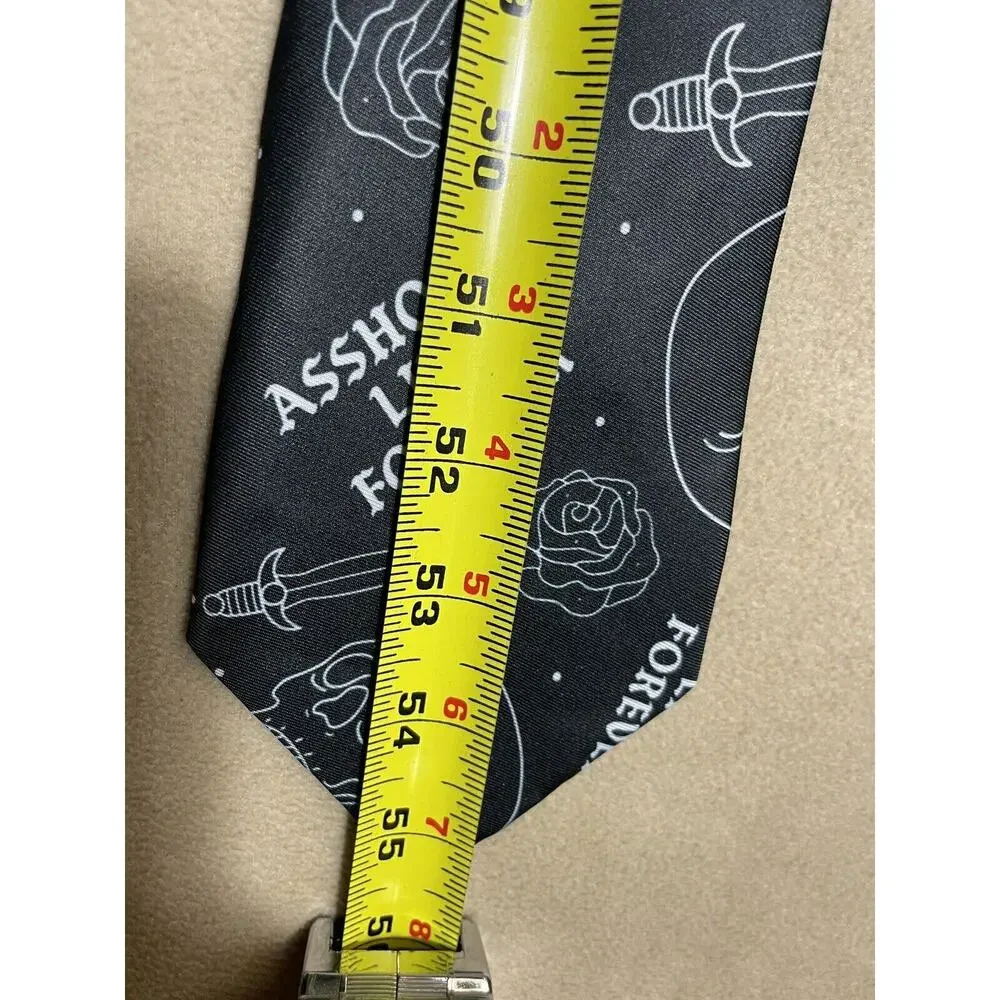 Assholes*s Live Forever Tie Black Skull Roses Sword‎ Adult